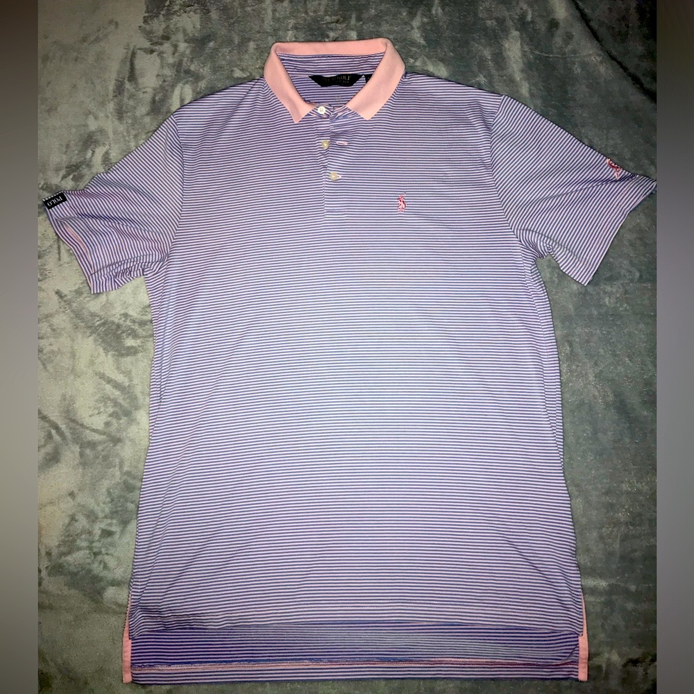 EUC! Polo Golf Shirt by Ralph Lauren size M Pink / Blue Stripes